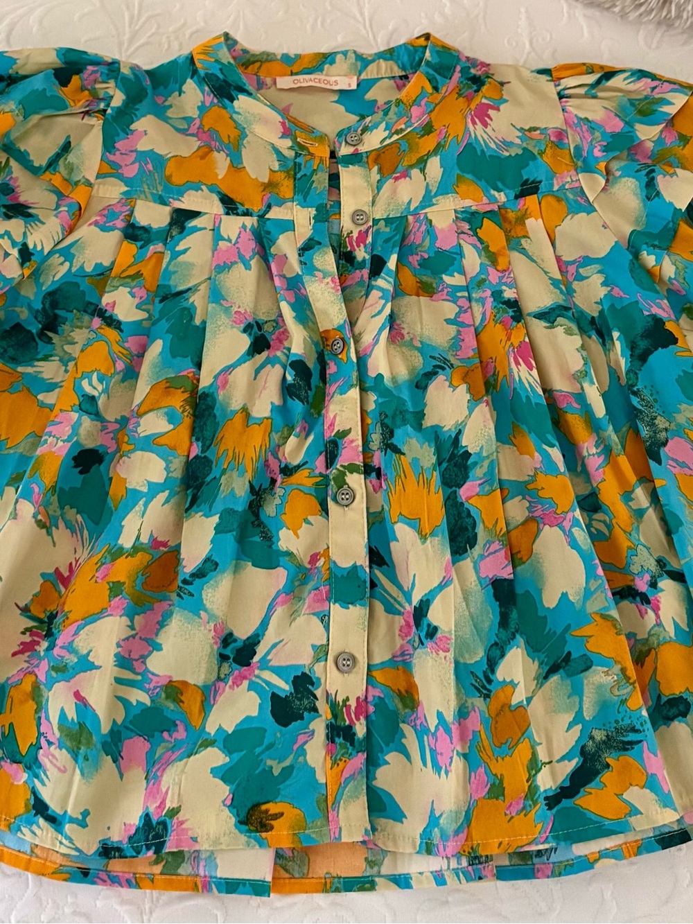 Olivaceous Multi-Color Floral Button-Front Blouse
